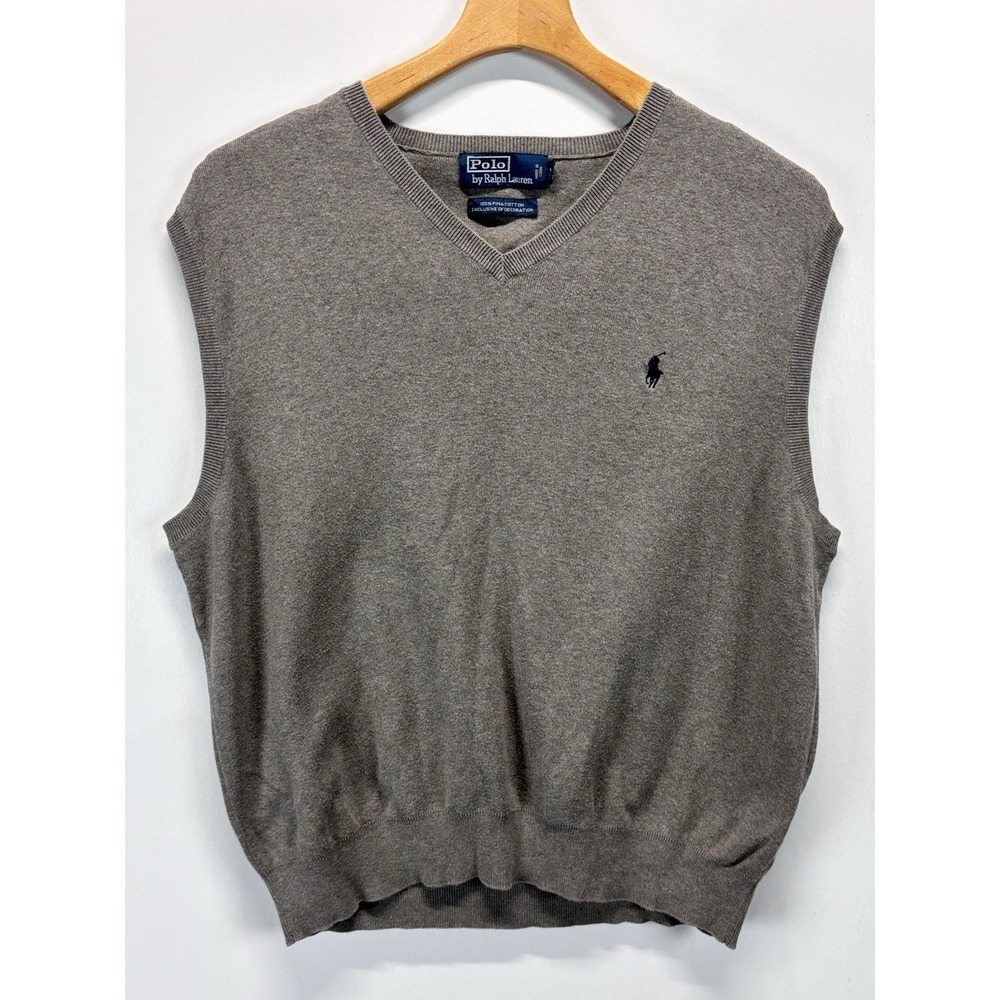 Vtg Polo Ralph Lauren Sweater Vest Sz X-Large Mens Grey 100% Pima Pony Logo
